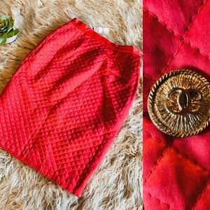 Sold VTG 80’s Deadstock Silk Red Quilted Pencil Skirt